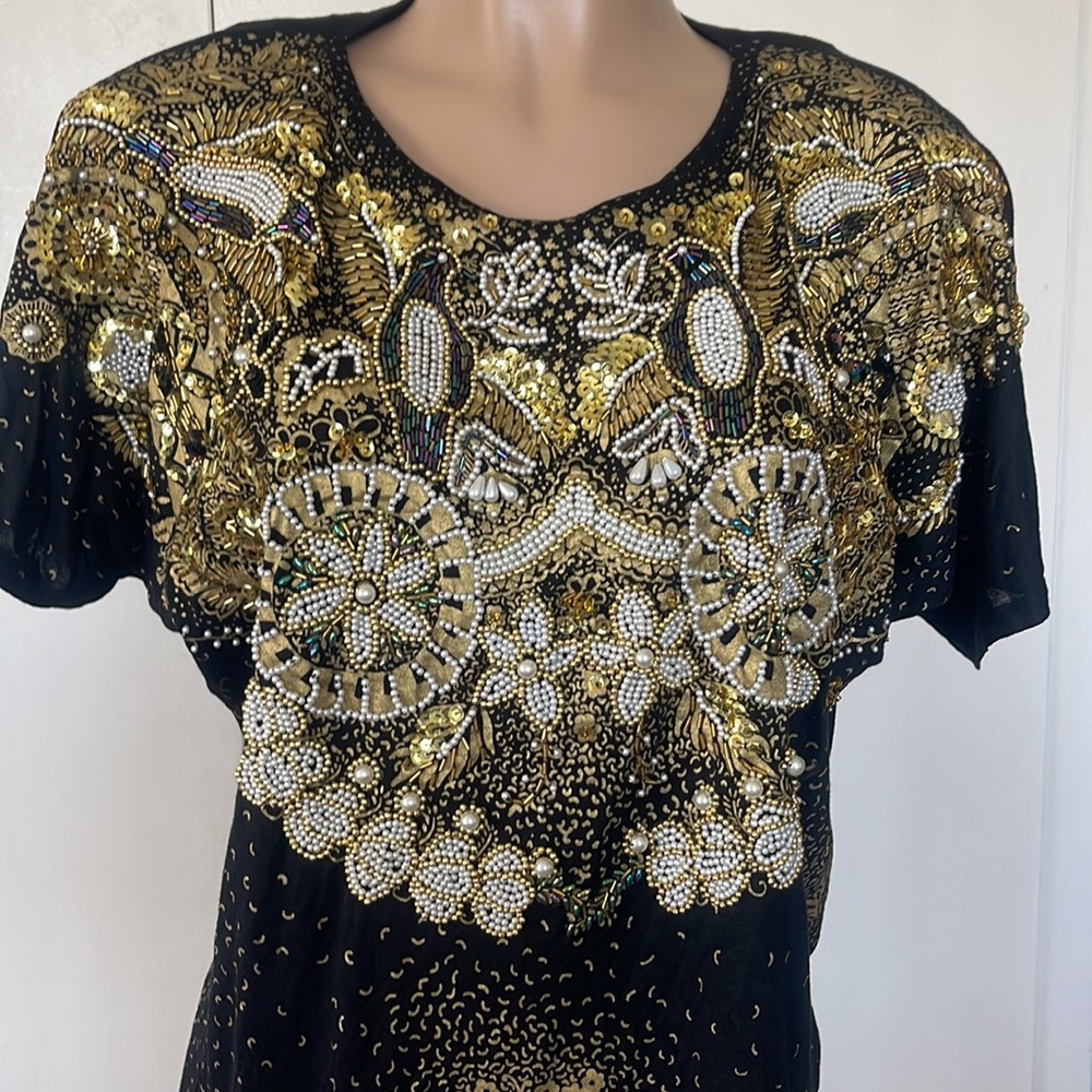 BALI CHIC  SUPER Embellished  multi color  beaded and sequined  womens Blouse